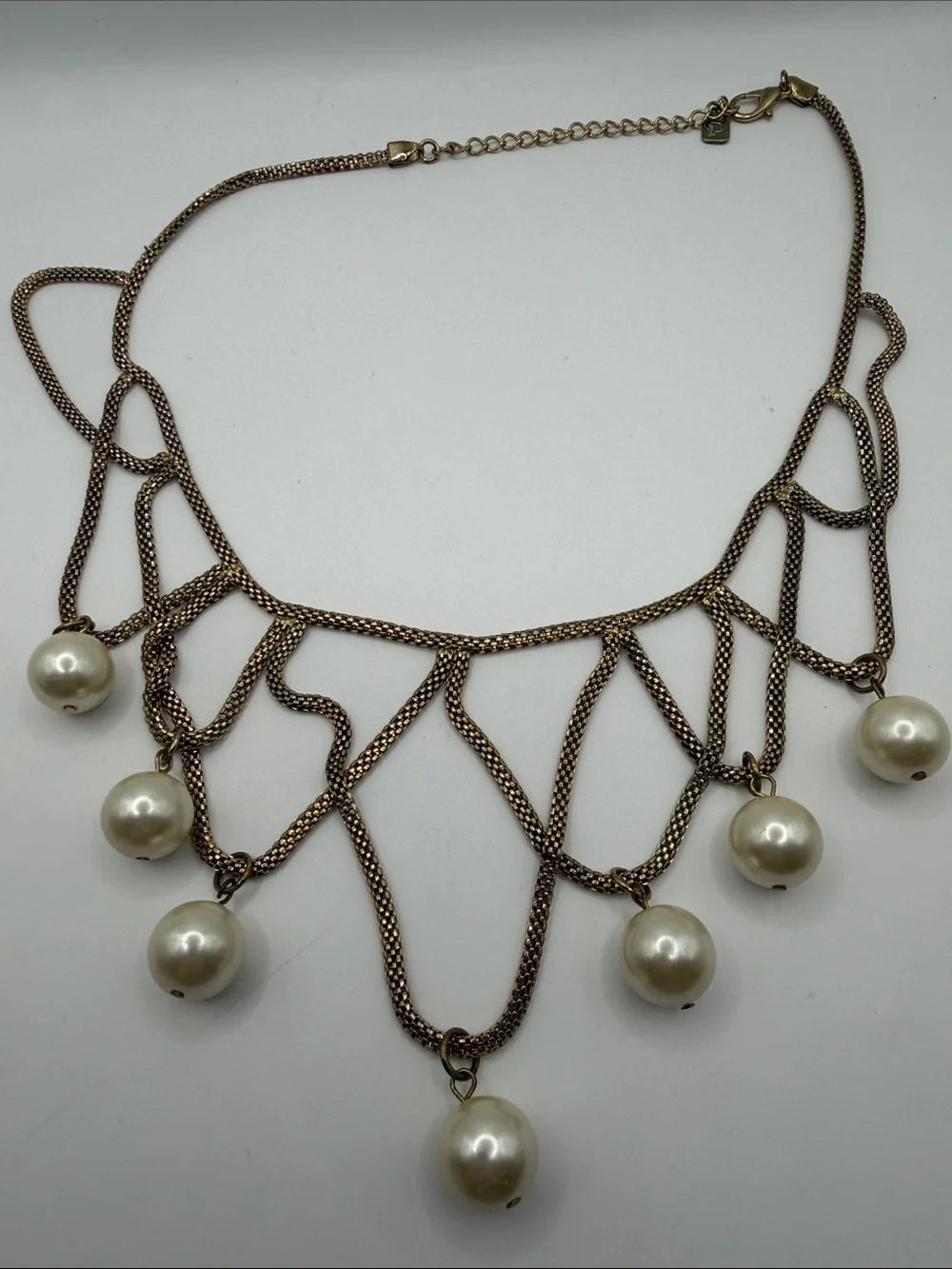 Premier Designs Faux Pearl Statement Necklace Gold Tone Draped Chain